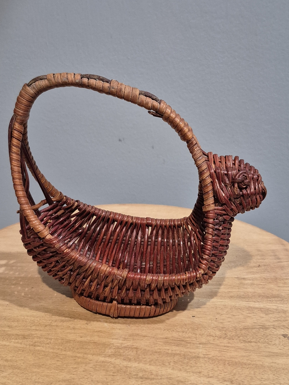 Small Vintage Woven Wicker Bunny Basket – Petite Rattan Easter Rabbit Decor - Picture 1 of 11